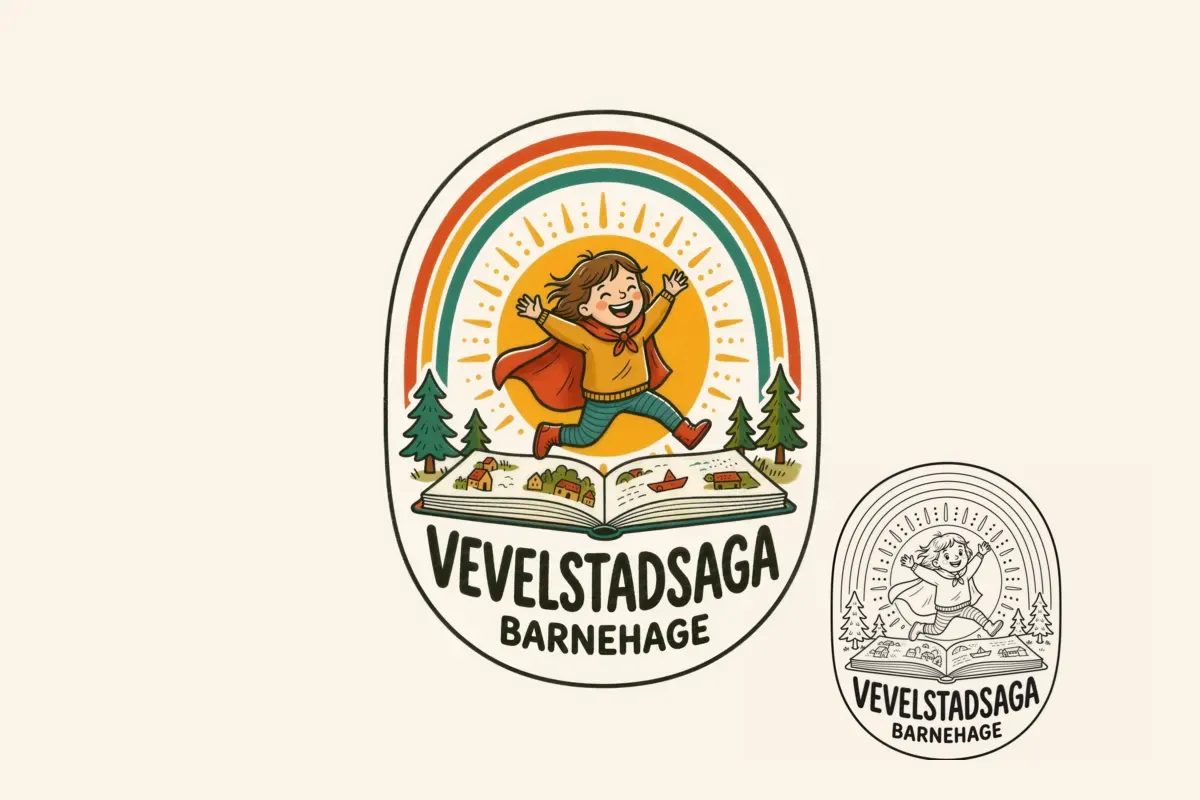 Vevelstadsagas logosystem i farge og strek.
